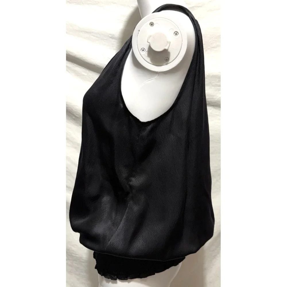Michael Kors Women's Size 6 Black Silk Sleeveless High Neck Smocked Blouse